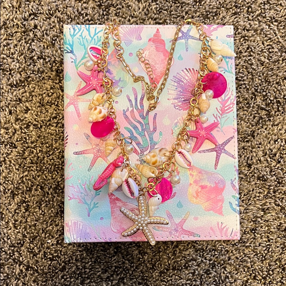 Gold Shell & Pink Bead Starfish Necklace